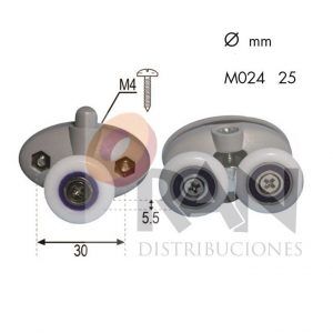 RUEDAS PARA MAMPARA NYLON JUEGO PINZA DOBLE RODAMIENTO 25 mm . 1 JUEGO